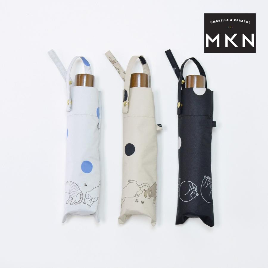 MKN 折りたたみ傘 55cm耐風楽ミニ 猫と水玉 mini シルバーコーティング