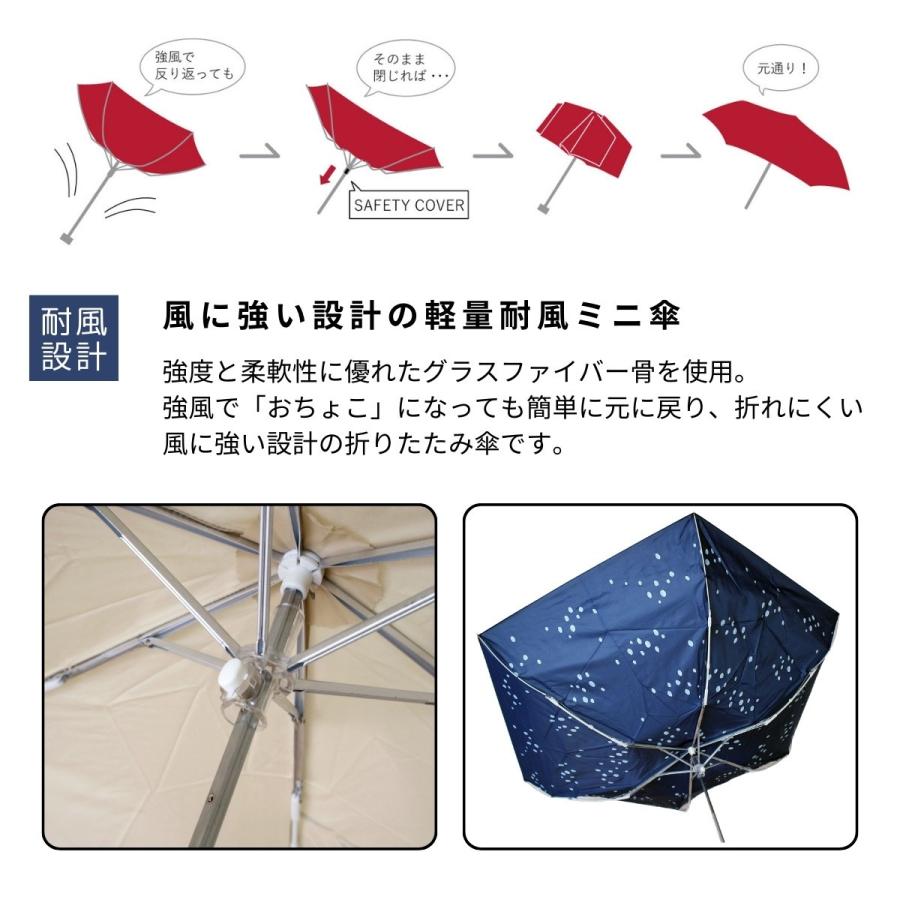 MKN 折りたたみ傘 55cm耐風楽ミニ 猫と水玉 mini シルバーコーティング