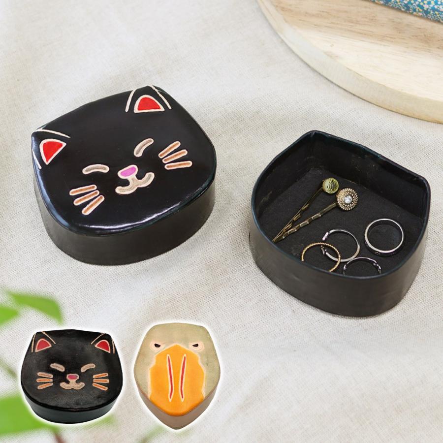 小物入れ   雑貨 ヤンピー ボックス アニマル クロネコ ハシビロコウ 山羊革 小物入れ