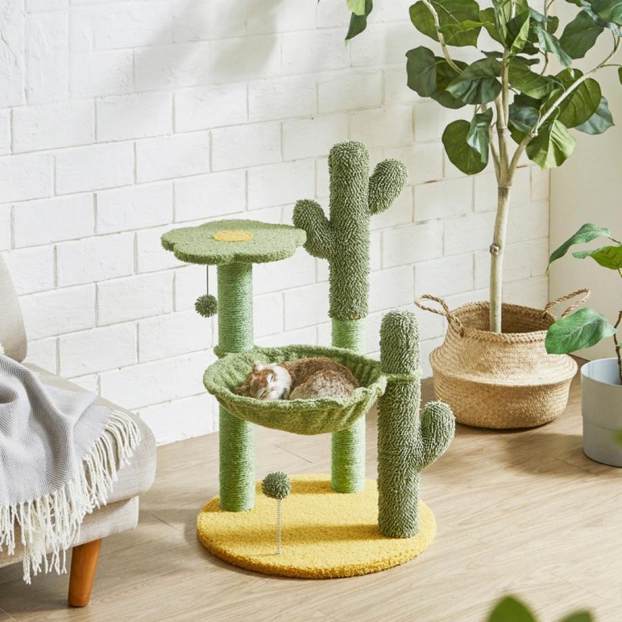 キャットタワー サボテン 据え置き型 高さ83cm ねこ家具 ハンモック