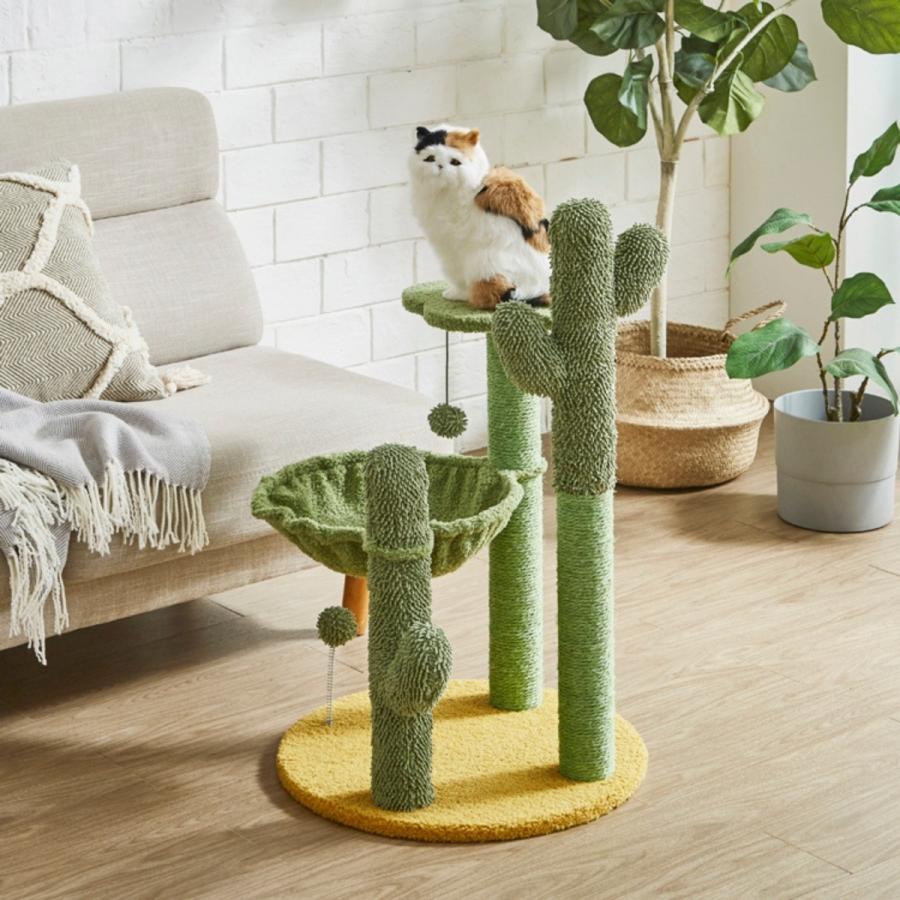 キャットタワー サボテン 据え置き型 高さ83cm ねこ家具 ハンモック