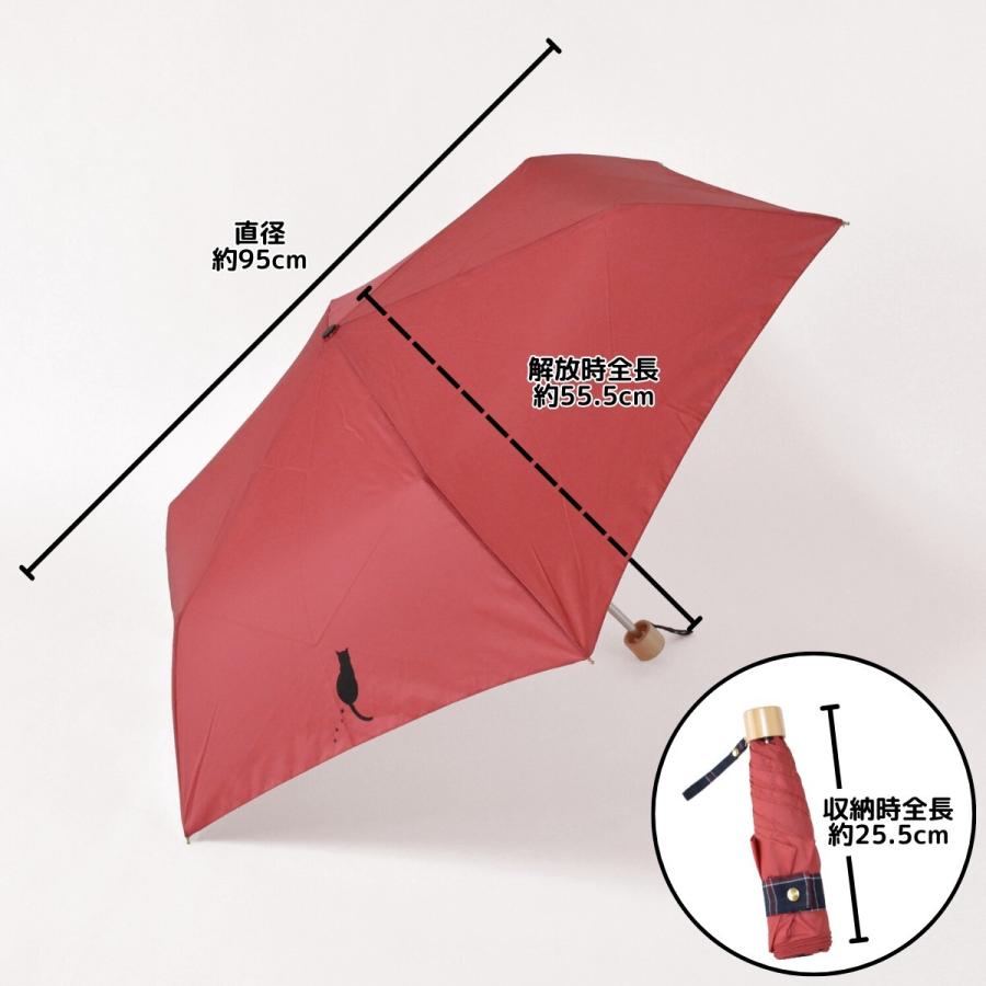 MKN 折りたたみ傘 55cm耐風楽ミニ傘 黒猫 レッド 吸水トートバッグ袋付