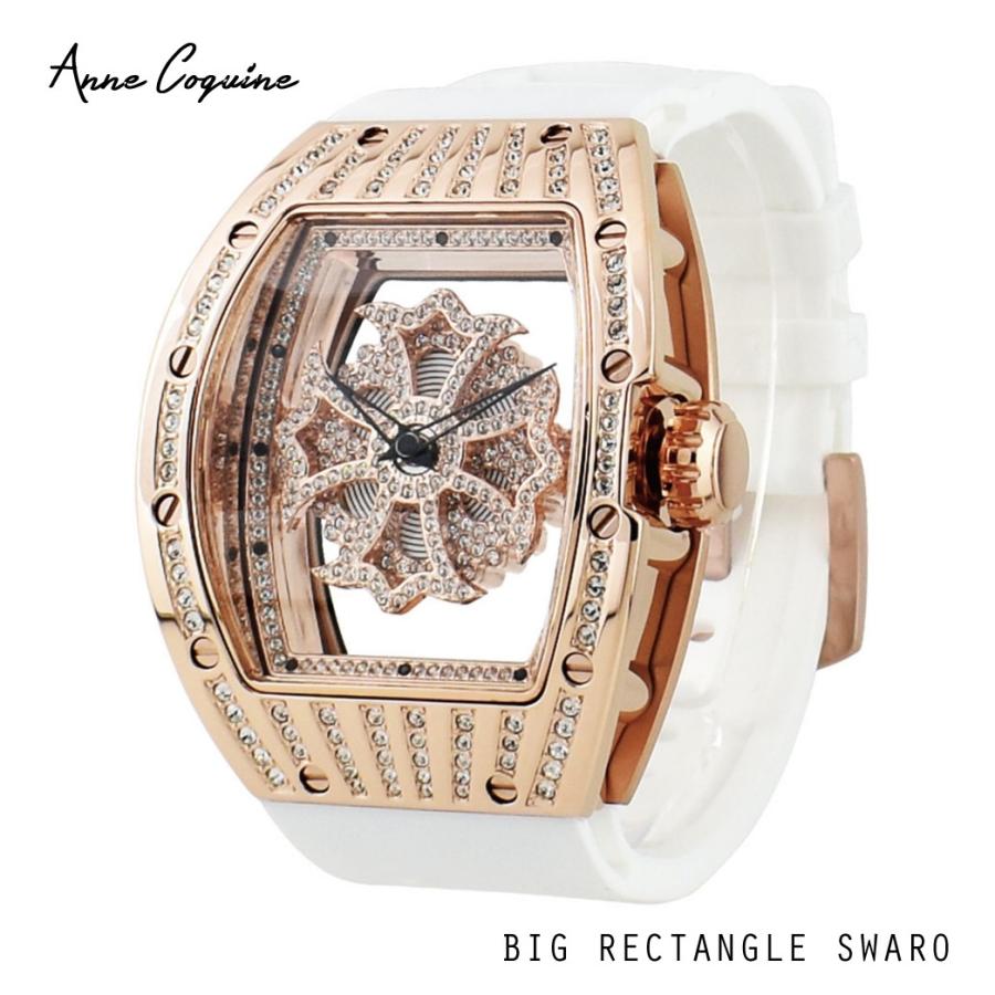 腕時計 時計 アンコキーヌ AnneCoquine メンズ レディース ビッグレクタングルスワロ ゴールド ホワイト 1247-1501 ブランド  ぐるぐる プレゼント ギフト