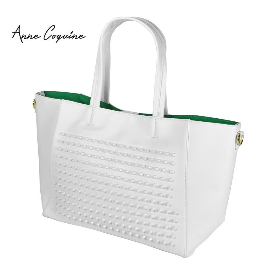 Rakuten トートバッグ アンコキーヌ Anne Coquine メンズ レディース スタッズトートバッグ ホワイト 裏地グリーン Lサイズ 2370 0101 プレゼント ギフト 最新の激安 Altammamfactory Com Jo