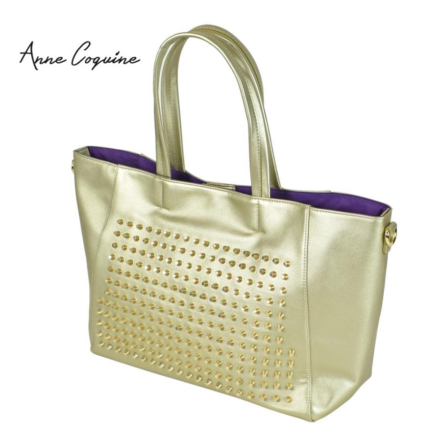 在庫あり 即納 トートバッグ アンコキーヌ Anne Coquine メンズ レディース スタッズトートバッグ シャンパン 裏地パープル L 2370 1515 プレゼント 保証書付 Technet 21 Org
