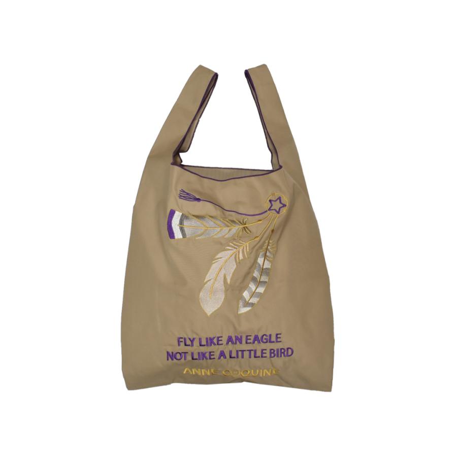 AnneCoquine（アンコキーヌ） フェザー柄刺繍エコバッグ ／ 2429