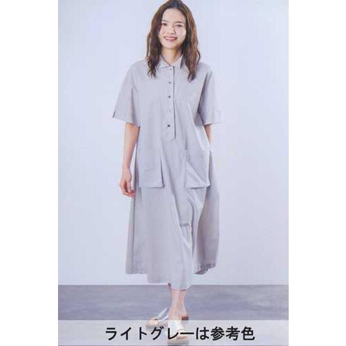 春夏物【イリゼ/T9074】ポリ綿タイプライターウイングカラー５釦マチポケＡラインワンピースドロップ４分袖/irise/spp/2i22b601xxの画像