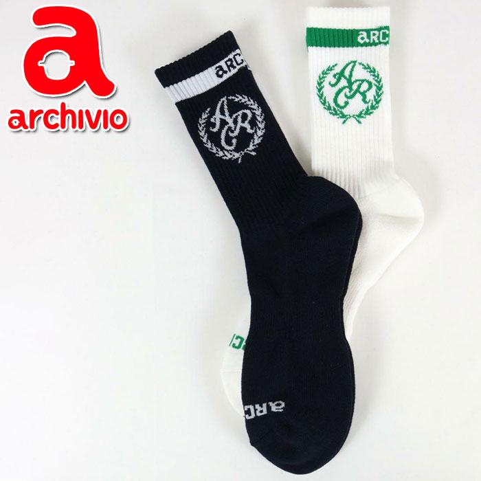 archivio（アルチビオ） 春夏 ゴルフ クルーソックス エンブレム風ロゴ