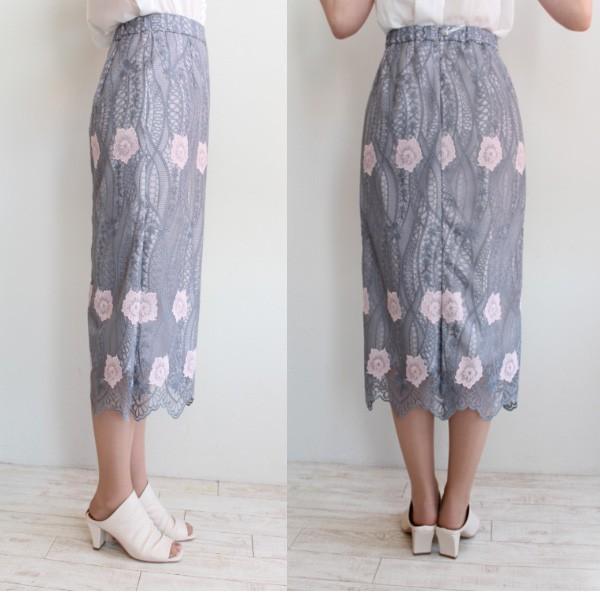 SALE セール グレースコンチネンタル フラワー刺繍タイトスカート 刺繍  