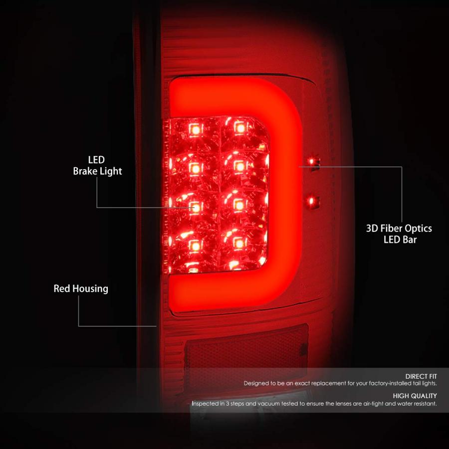全国通販OK Pair Chrome Housing Red Lens Red 3D LED Bar Tail Lights+Dual Row 3rd Brake Light Compatible with Ford F150-F550