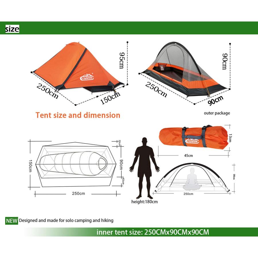 予備兵招集 Camppal プロフェッショナル 1人用 エクストリーム 省スペース シングルブラケットテント 4シーズンマウンテンテント 軽量バックパッキングテント 防水 ハイキン