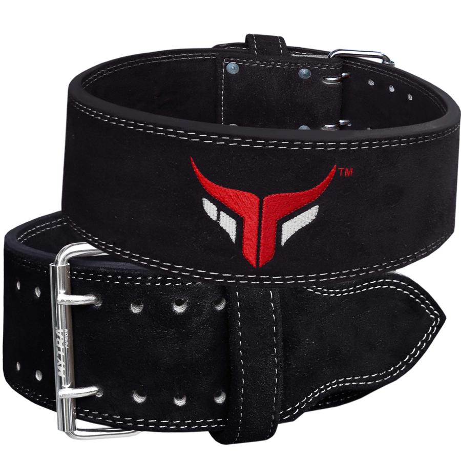 【期間限定送料無料】 Mytra Fusion Weight Lifting Belt Double Prong Buckle Power Lifting Belt Leather Weightlifting Belt for Training Gym Workout (Large， Black)