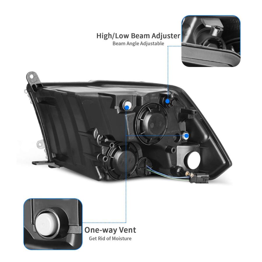 信頼 DWVO Headlight Assembly Compatible with 2009-2018 Dodge Ram 1500/10-18 Dodge Ram 2500 3500/19-22 Ram 1500 Classic Pickup Headlamp Replacement Chrome H