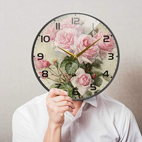 売れ筋公式店 ZOEO ローズ大型壁掛け時計 ビンテージ 電池式 レトロ ピンク 花柄 カチッとしない 12インチ 時計 サイレントアート ベッドルーム キッチン 時計 アトミックアナ