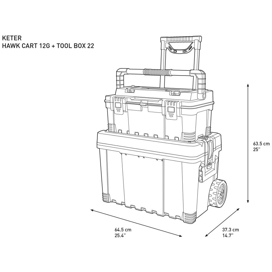 (取扱店舗) Keter モバイルホークカート 積み重ね可能なツールボックスシステムとオーガナイザー 伸縮式快適グリップハンドル付き - パワードリル、巻尺、小さな部品用の完