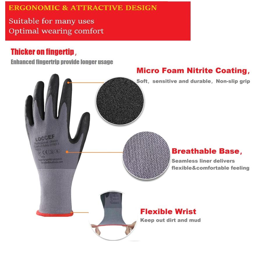 ヴァンパイアセイヴァ Lot de 12 paires de gants de travail de securite en micromousse avec revetement en nitrile sans couture， pour l´automobile， la renovation de la maison