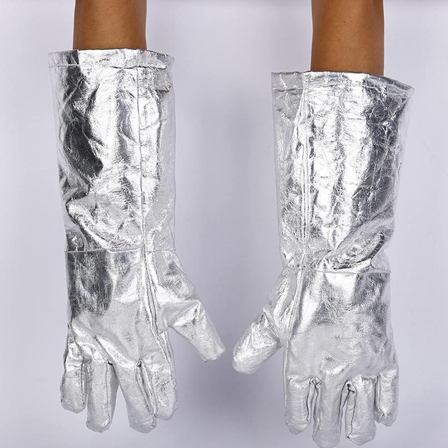 《最終値下》 QFFL Personal Protective Gloves， Aluminum Foil High Temperature Resistant Gloves， 42cm Safety Work Gloves for Metallurgy Welding Oven Grill