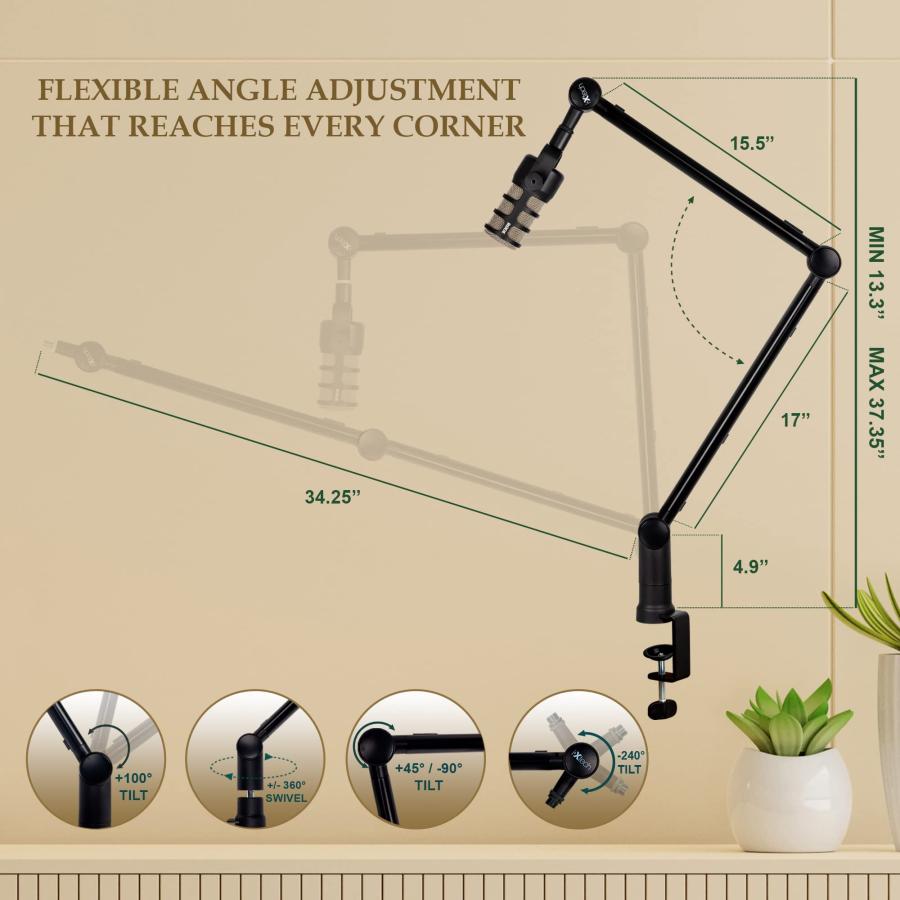 日本売れ済 IXTECH マイクブームアーム デスクマウント付き 360°回転可能 調節可能 折りたたみ式シザーマウント ポッドキャスト ビデオゲーム ラジオ スタジオオーディオ用