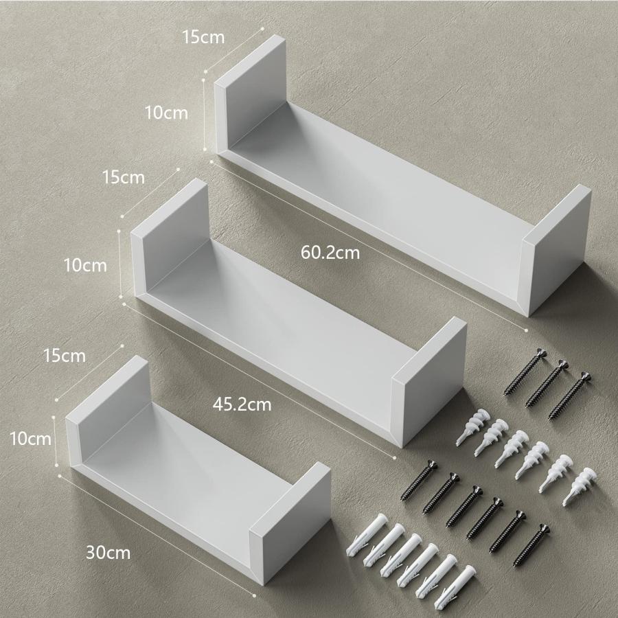 売り取扱店 AMADA HOMEFURNISHING フローティングシェルフ 壁取り付け、バスルーム/ベッドルーム/キッチン/リビングルーム用ウォールシェルフ U字型装飾ウォールシェルフ 長