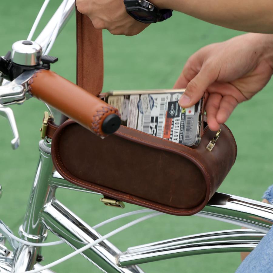【絶品】 TOURBON Leather Bike Bag Phone Holder Bicycle Front Tube Cellphone Pouch
