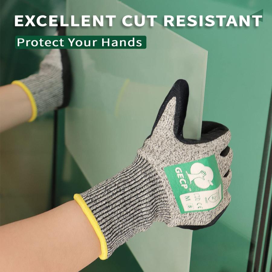 【お買い得！】 GECP 6 Pairs Cut Resistant Gloves Level 5 Cut Proof Work Gloves Sandy Nitrile Coated Firm Grip Safety Gloves for Men Sheet Metal Handling， Glass Cutti