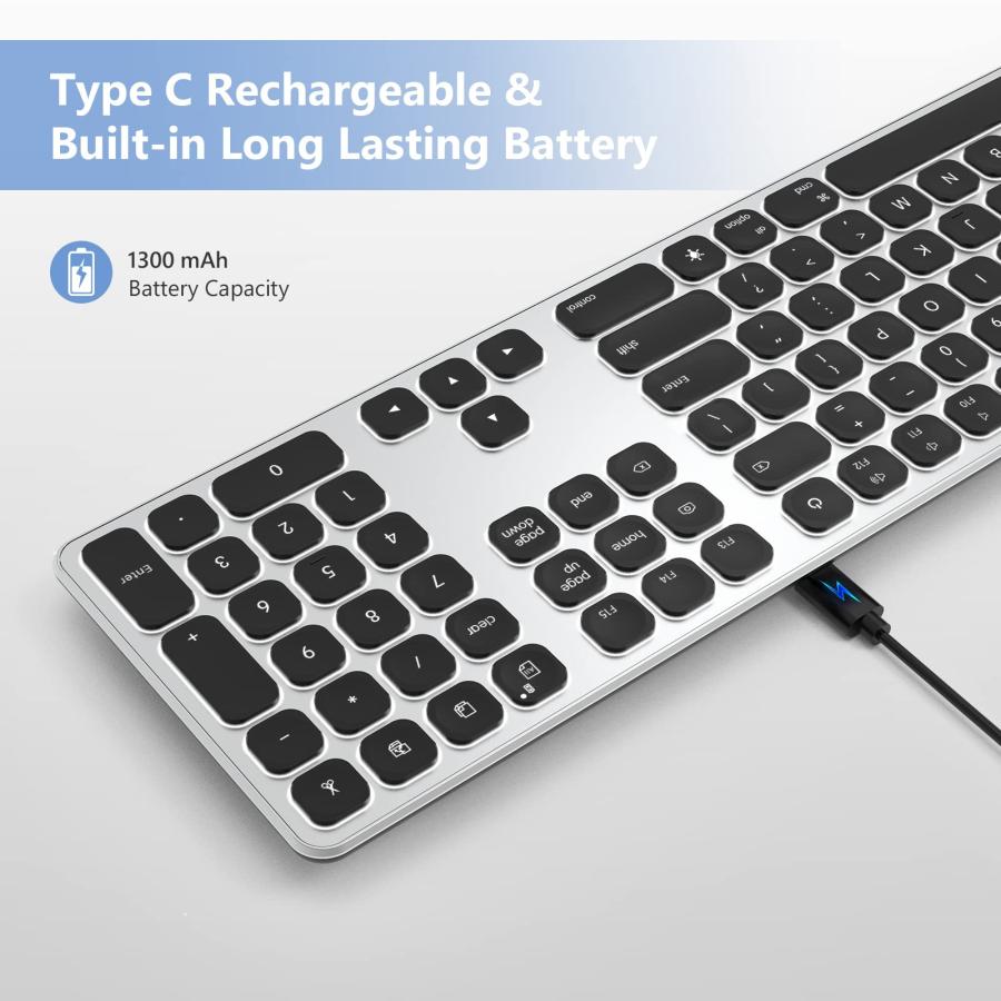 超目玉枠 seenda Wireless Backlit Keyboard for Mac with USB Receiver and Type C Adapter - 2.4Ghz Full-Size Slim Rechargeable Keyboard for iMac， MacBook Pro/Air，
