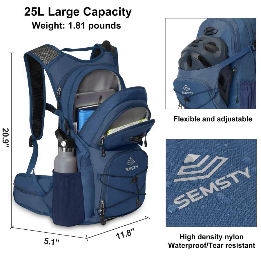 限定ブランド SEMSTY ハイドレーションバックパック 25L ハイキングバックパック 3Lウォーターブラダーとレインカバー付き 軽量ウォーターバックパック キャンプ サイクリング