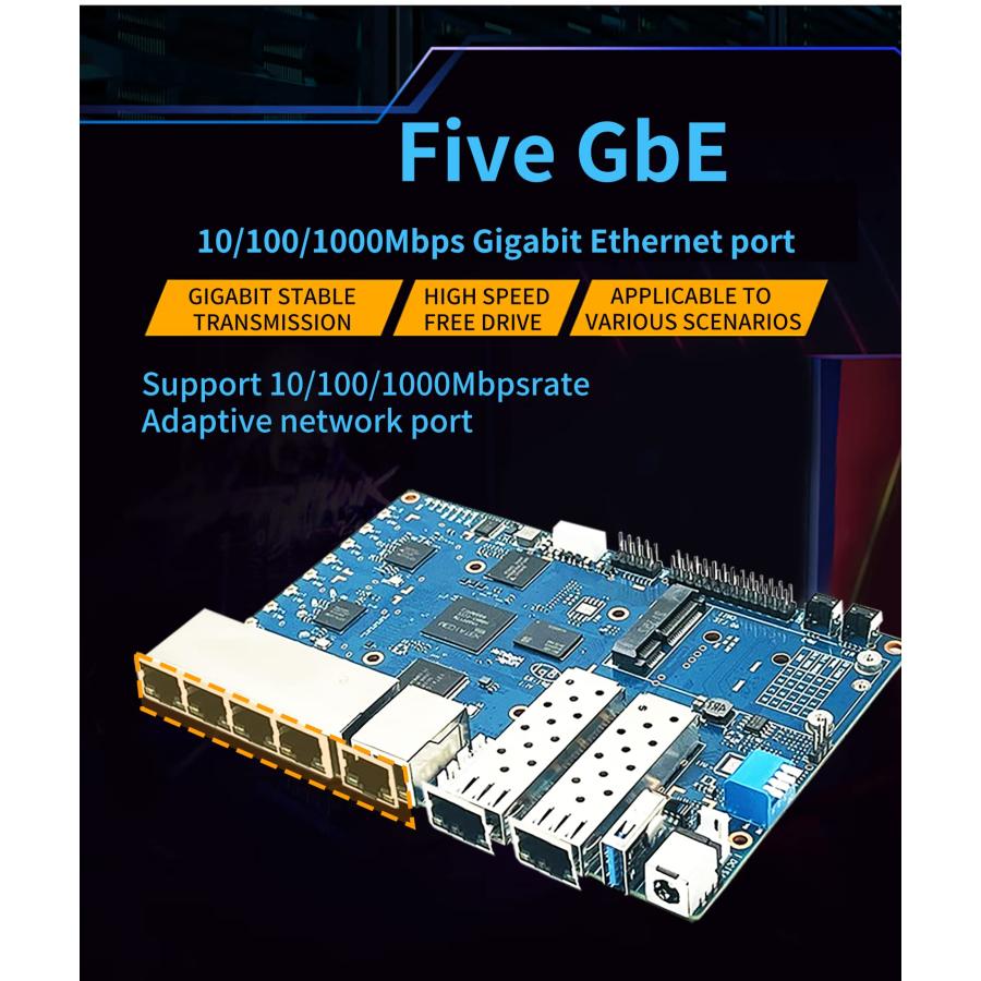 豪華で新しい youyeetoo Bananapi BPI-R3 WiFi 6 Router Development Board with MediaTek MT7986 Chip 2GB DDR RAM， 8GB eMMC Flash， Dual GbE LAN for IoT Router Projects
