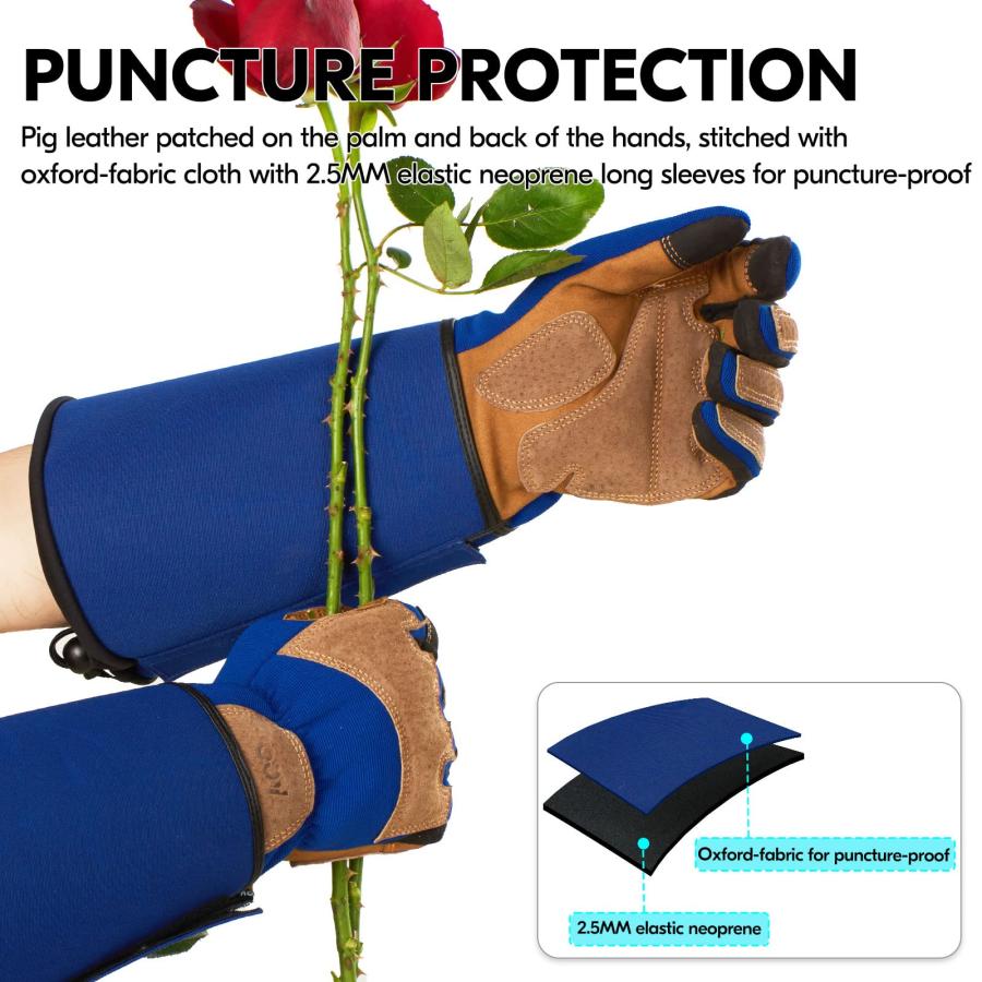 日替わりスペシャル Vgo... Gardening Gloves Unisex，Safety Work Gloves，Long Sleeves Gauntlet，Puncture Proof，Touchscreen(Size L，Blue，SL7496)