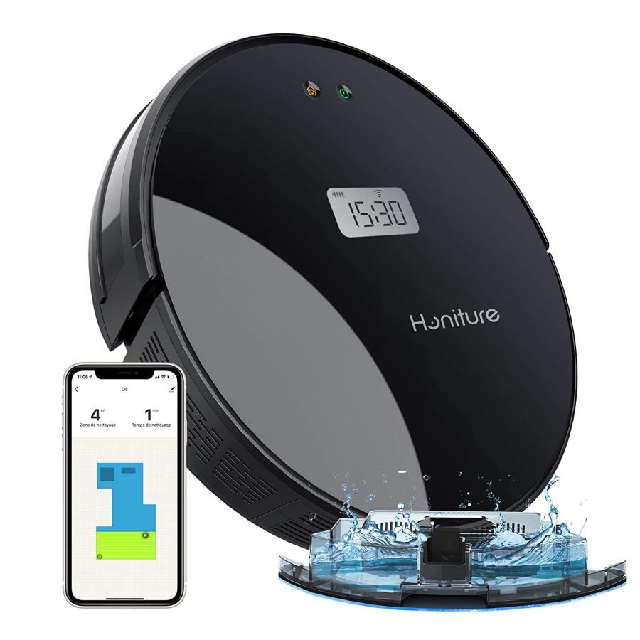 HONITURE Q5 2-in-1 Robot Vacuum and Mop Cleaner with XL-600ml Dustbin 2000Pa 100mins Runtime LCD Display Voice ＆ APP Control Self-Charging Robo