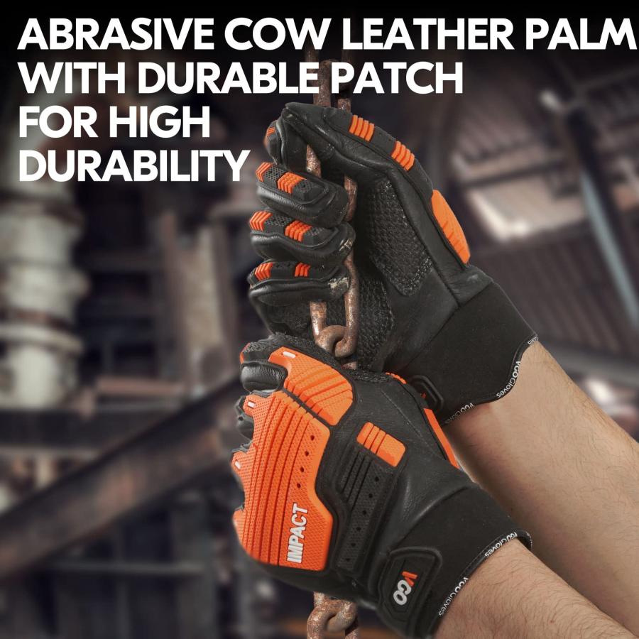 爆売りセール開催中！ Vgo... Safety Leather Work Gloves，Mechanics Gloves，Impact Gloves，Anti-Vibration Gloves，Heavy Duty，Water Resistant(1 Pair，Size M，Black，CA7722WR)