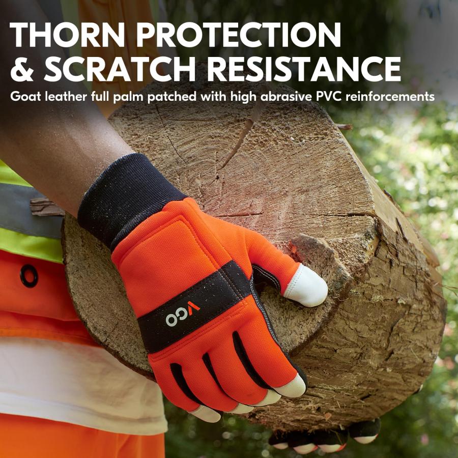 見逃せない Vgo... Chainsaw Gloves，12-Layer Chainsaw Protection on Left Hand Back，Safety Goat leather Work Gloves，Mechanic Gloves(1 Pair，Size M，Orange， GA9767CS)