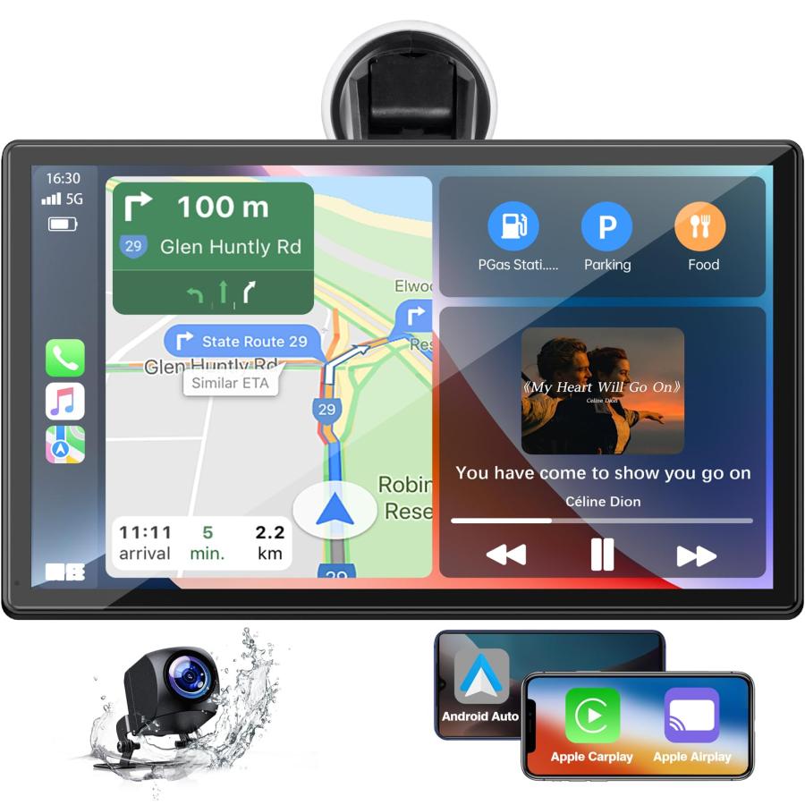 LAMTTO 9 インチワイヤレス Apple Carplay 1080P リバースカメラ付き、ポータブルタッチスクリーンカープレイラジオ