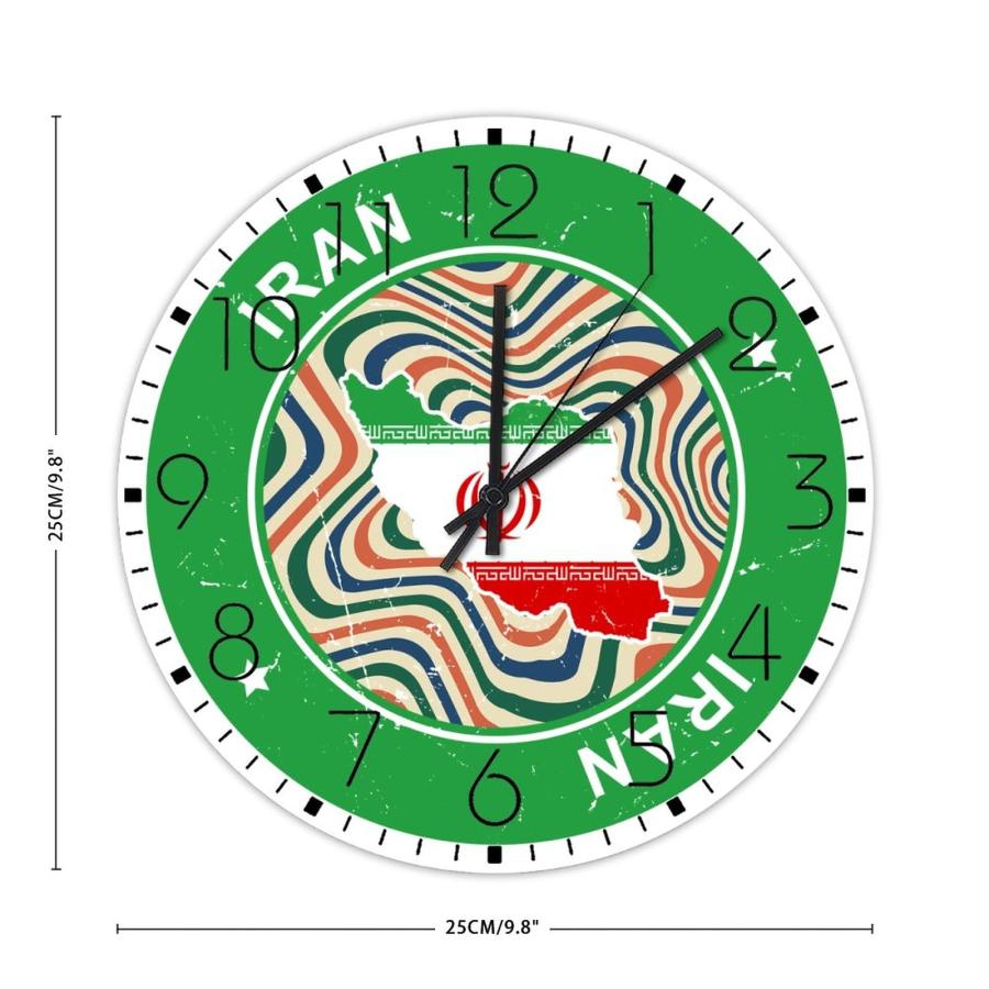 舟型トート Autravelco 10 Inch Silent Non-Ticking Wall Clocks Battery Operated Iran Wall Decor for Kids Room Global World Flag Travel Trip Rustic Round Wooden Wal