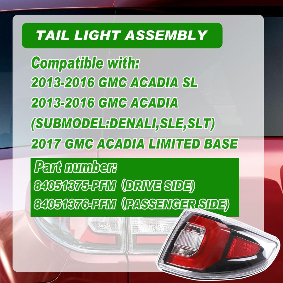 公式日本 Lochnchn テールライト GMC Acadia 2013-2016 Acadia Limited 2017 リアLEDテールライトアセンブリ 右助手席側テールランプ 84051376-PFM 交換用電球は含まれま