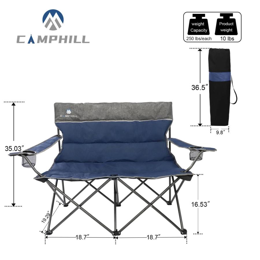 海外 CAMPHILL キャンピングチェア 3点セット アウトドア 折りたたみキャンプチェア 重い人向け カップホルダー＆キャリーバッグ付き 折りたたみ可能な椅子 ソファチ
