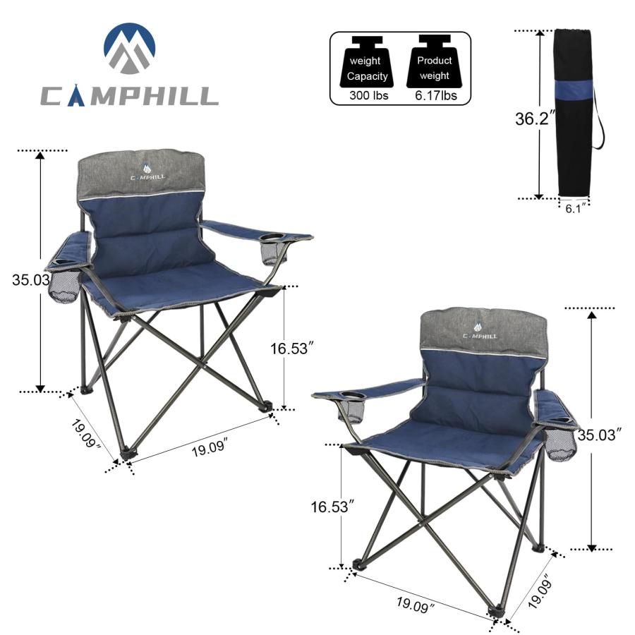 海外 CAMPHILL キャンピングチェア 3点セット アウトドア 折りたたみキャンプチェア 重い人向け カップホルダー＆キャリーバッグ付き 折りたたみ可能な椅子 ソファチ