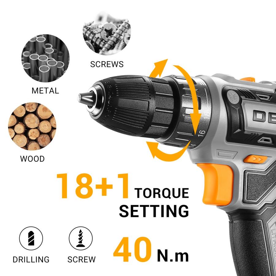 完売しました Power Drill Cordless: DEKO PRO Cordless Drill 20V Electric Power Drill Set Tool Drills Cordless Set with Battery and Charger 20 Volt Drill Driver Kit