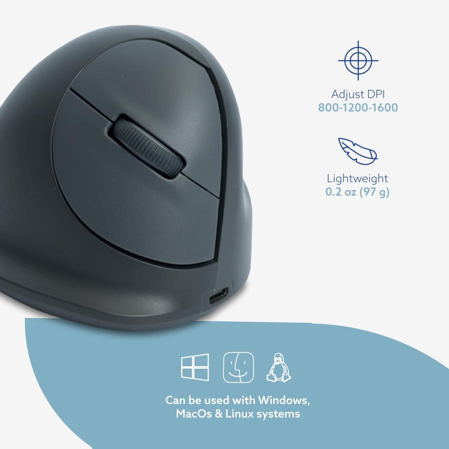 西九州新幹線 R-Go HE Basic Ergonomic Mouse， Bluetooth 5.0， Rechargeable with Type C/A， Prevention Mouse arm/Tennis arm， Vertical Ergo Mouse for Windows/Mac/Linux/A