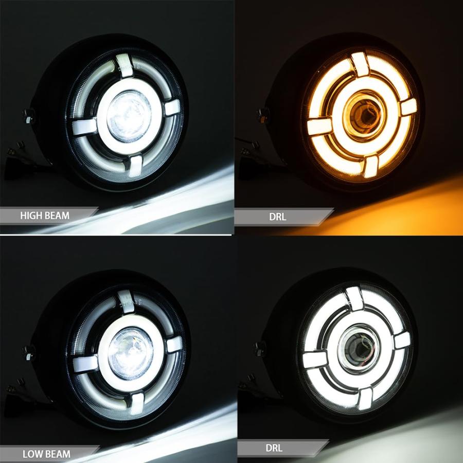 【信頼】 DUILU Universal Motorcycle LED Headlight 5.75 inch Headlamp with Distance Light High Low Beam Refit headlight (light E)
