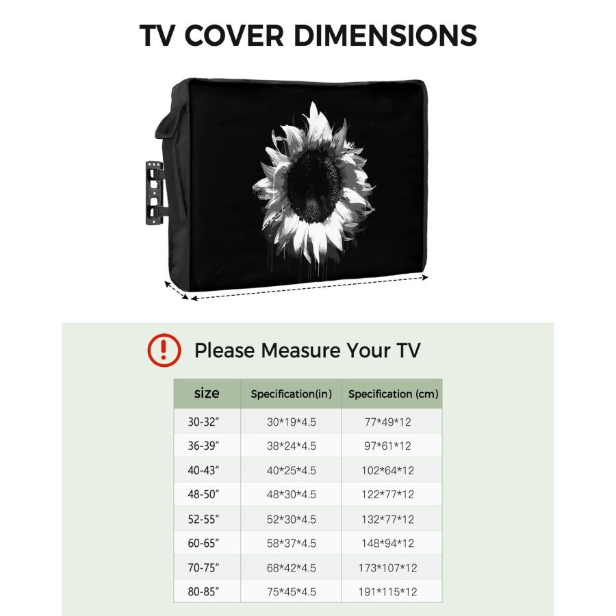 日本通販サイト Outdoor TV Cover Hand-pianted Style Black White Sunflower Arts Waterproof Weatherproof TV Covers for 60 to 65 Inch Outside Flat Screen TV Protector Sh