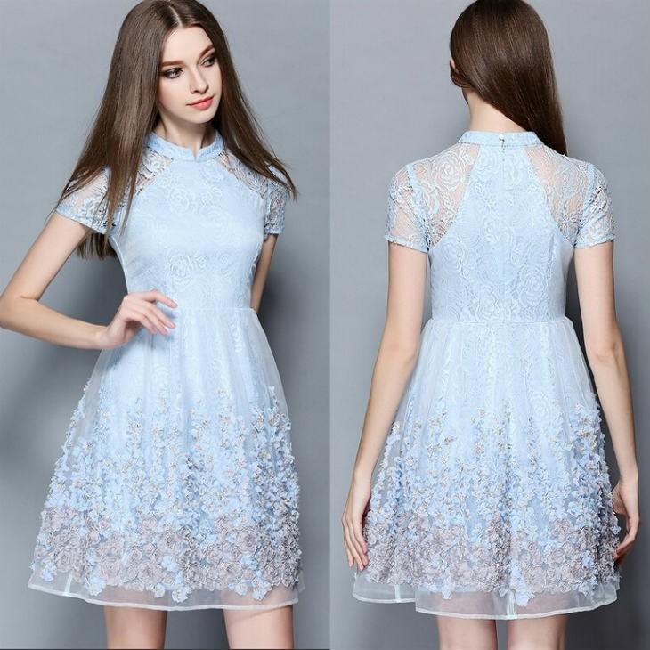 水色 ワンピース ミニ ドレス 結婚式 予約 花モチーフ 花柄 レース ワンピース S M Md M2146 送料無料 1603 Md M2146 Anniversary Style 通販 Yahoo ショッピング