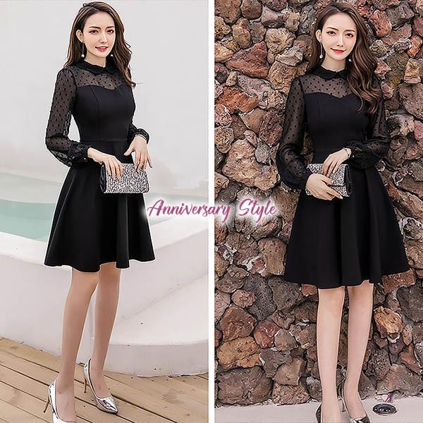 人気ブランドを 大人可愛い 二次会 結婚式 Jy 長袖 袖あり パーティー レディース 大きいサイズ ぽっちゃり 赤 黒 S 5l ドレス ドット柄 ワンピース 異素材切替 パーティドレス サイズ Xl Fondamentor Se