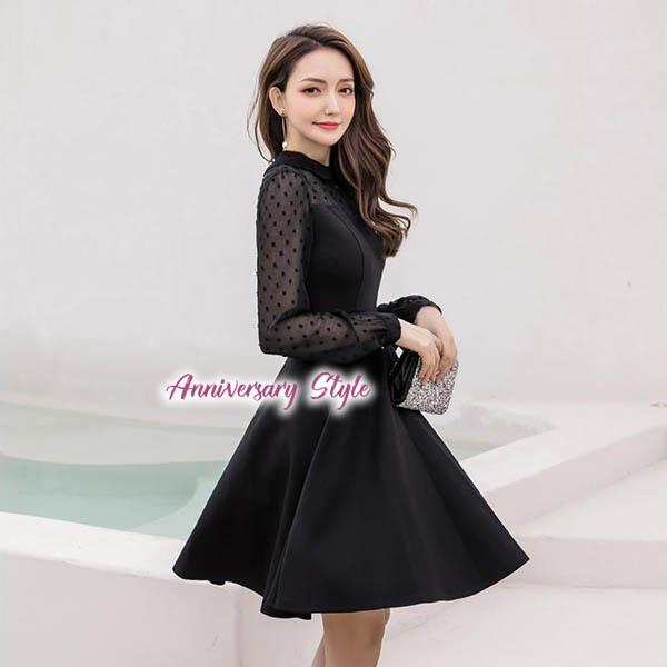 新しいスタイル 二次会 結婚式 Jy 長袖 袖あり パーティー レディース 大きいサイズ ぽっちゃり 赤 黒 S 5l ドレス 大人可愛い ワンピース 異素材切替 ドット柄 パーティドレス サイズ 5l 4xl Imacimus Com