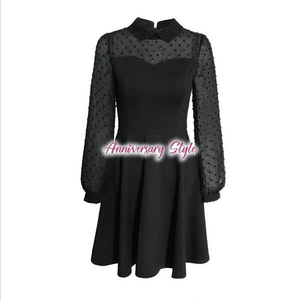 人気ブランドを 大人可愛い 二次会 結婚式 Jy 長袖 袖あり パーティー レディース 大きいサイズ ぽっちゃり 赤 黒 S 5l ドレス ドット柄 ワンピース 異素材切替 パーティドレス サイズ Xl Fondamentor Se