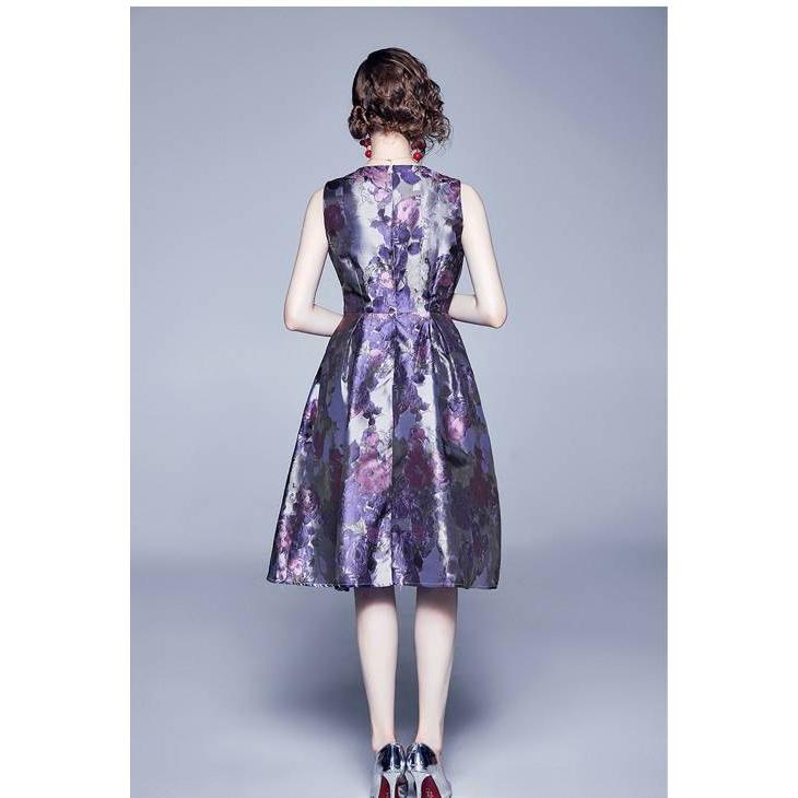 春夏新作モデル 結婚式 ドレス 2l L 40代 30代 フォーマルドレス Yl Md S パープル ワンピース ジャガード織 花柄 ノースリーブ 大きいサイズ M 3l ぽっちゃり パーティドレス サイズ M Www Votanistas Com