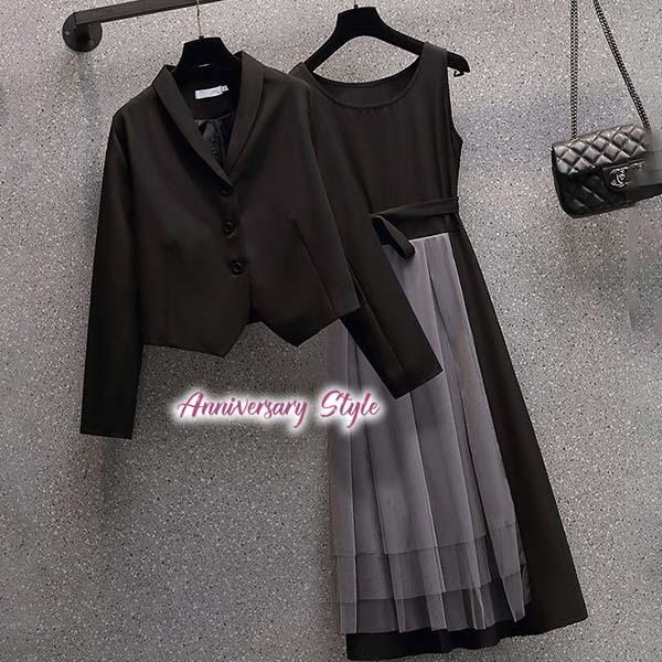 M ワンピース スーツ セットアップ ジャケット 黒 新品 即納 989267 DRESS+｜ワンピーススーツ セットアップ ノーカラージャケット