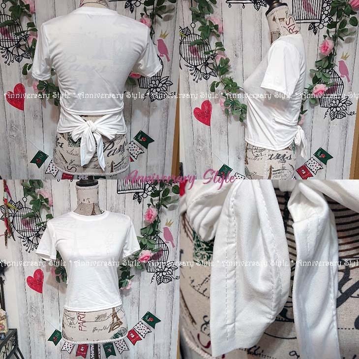 Tシャツ 半袖 レディース 背中開き 後ろリボン トップス M ( S 相当) 黒 白 紫 即納 無地 韓国 pl926 カットソー レディース Tシャツ|anniversary-style|11
