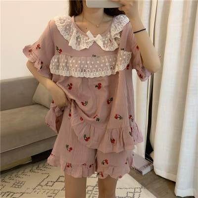 パジャマ 上下セット レディース 半袖 セットアップ 膝丈 ゆったり レース 森ガール ルームウェア プリント 部屋着 寝巻き オシャレ 可愛い 夏 新作 送料無料 R01pj0 Annyshop 通販 Yahoo ショッピング