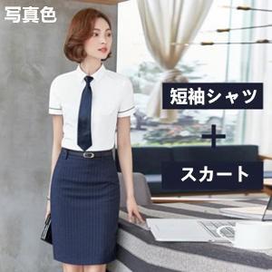 最高の 2点セット スーツ レディース 半袖 フォーマルスーツ 半袖シャツ スカート 折り襟 ストライプ 通勤 面接 細身 おしゃれ 定番 新作 送料無料 大決算売り尽くし Www Skylanceronline Com